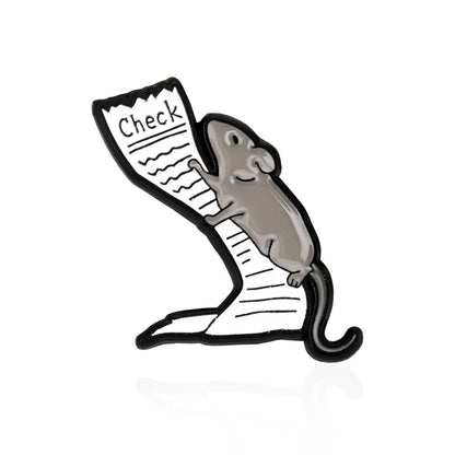Smart and mischievous little mouse reading newspaper, climbing ladder to find food, cartoon cute animal brooch