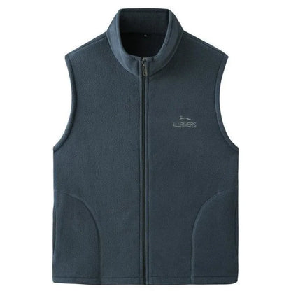 Men's Embroidery Vest Waistcoat Standing Collar Double-sided Fleece Warm Sleeveless Pocket Vest Outdoor Windproof Mens Jacket