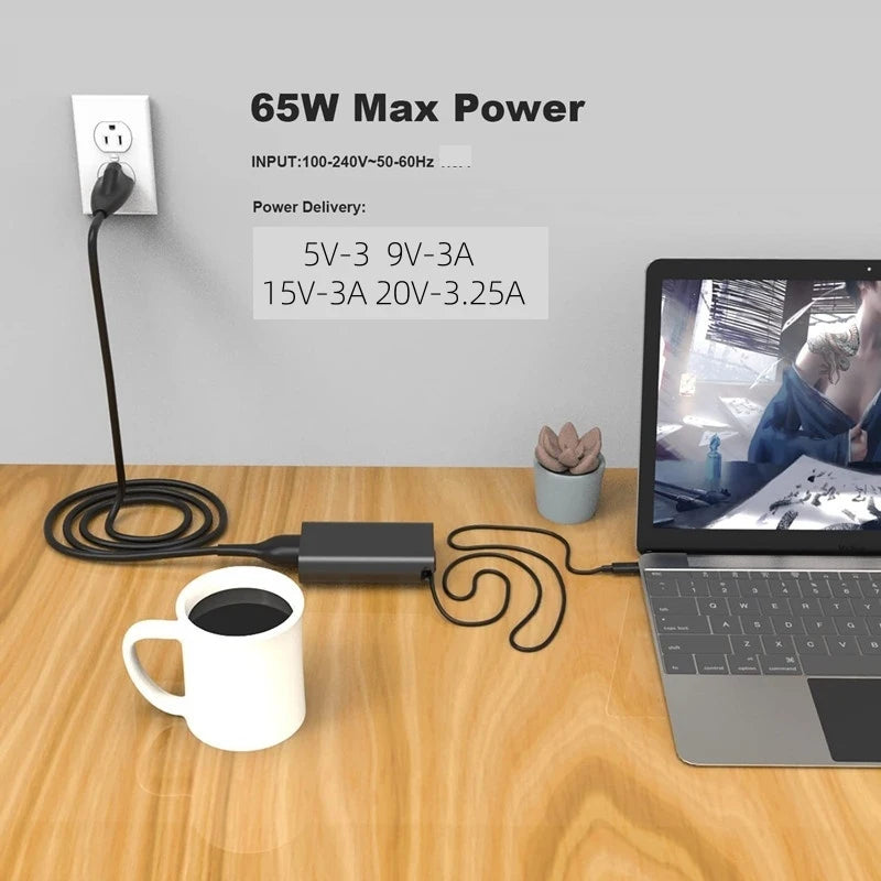 65W Type/USB C Laptop Power Adapter for Dell Latitude 5530 5420 7420 7440 7340,Inspiron14 16,XPS13 7390 Chromebook 3100 Charger