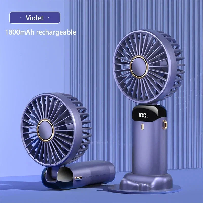 Portable Handheld Fan,Mini Foldable Desk Fan,USB Rechargeable Fans with 5 Speeds,Battery Operated with LED Display for Home