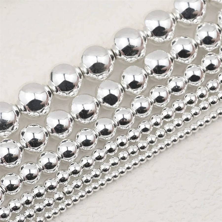 BTFBES 2-10mm Silver Color Round Beads Natural Stone Hematite Gem Non-magnetic Loose Ball For Jewelry Bracelet Necklace DIY 15''