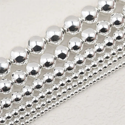 BTFBES 2-10mm Silver Color Round Beads Natural Stone Hematite Gem Non-magnetic Loose Ball For Jewelry Bracelet Necklace DIY 15''