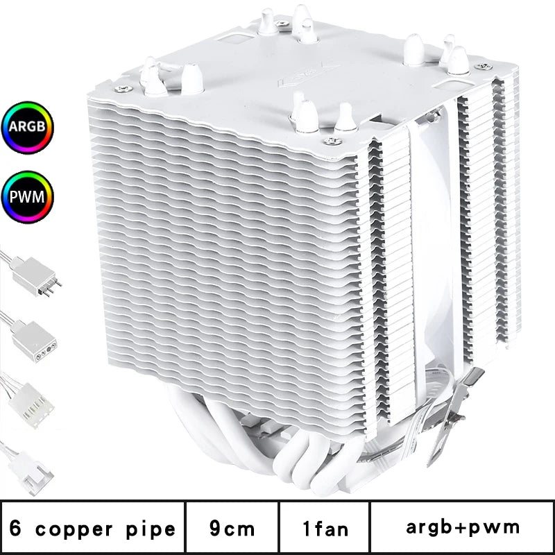 6 Copper Pipe Double Tower ARGB Cpu radiator Cooler 90MM 4Pin Fan 1200 1150 1155 1366 1700 AM3 AM4 X99 2011 PC Heat Sink 2011-V3