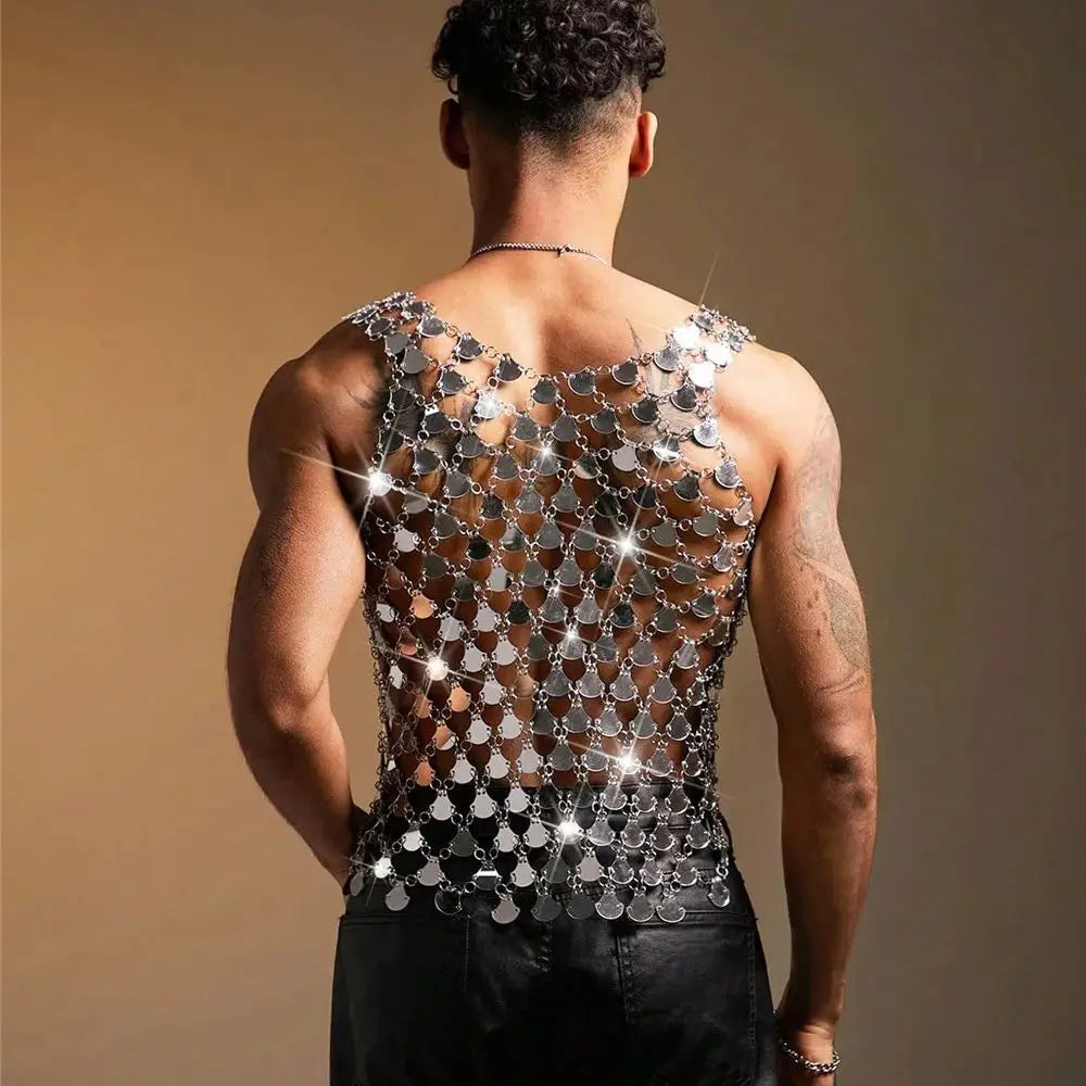 New Music Festival Party Men's Vest Acrylic Shiny Mirror Nightclub Top Trendy Laser Reflective Stage Outfit Sexy Sleeveless Vest