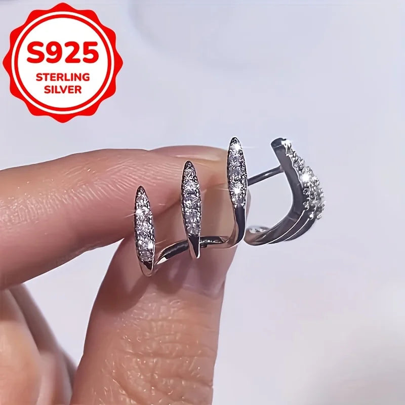 2 Pieces Of Fashionable Women's Earrings, Made Of 925 Sterling Silver, With A Minimalist Design And Three-Layer Curved Shape