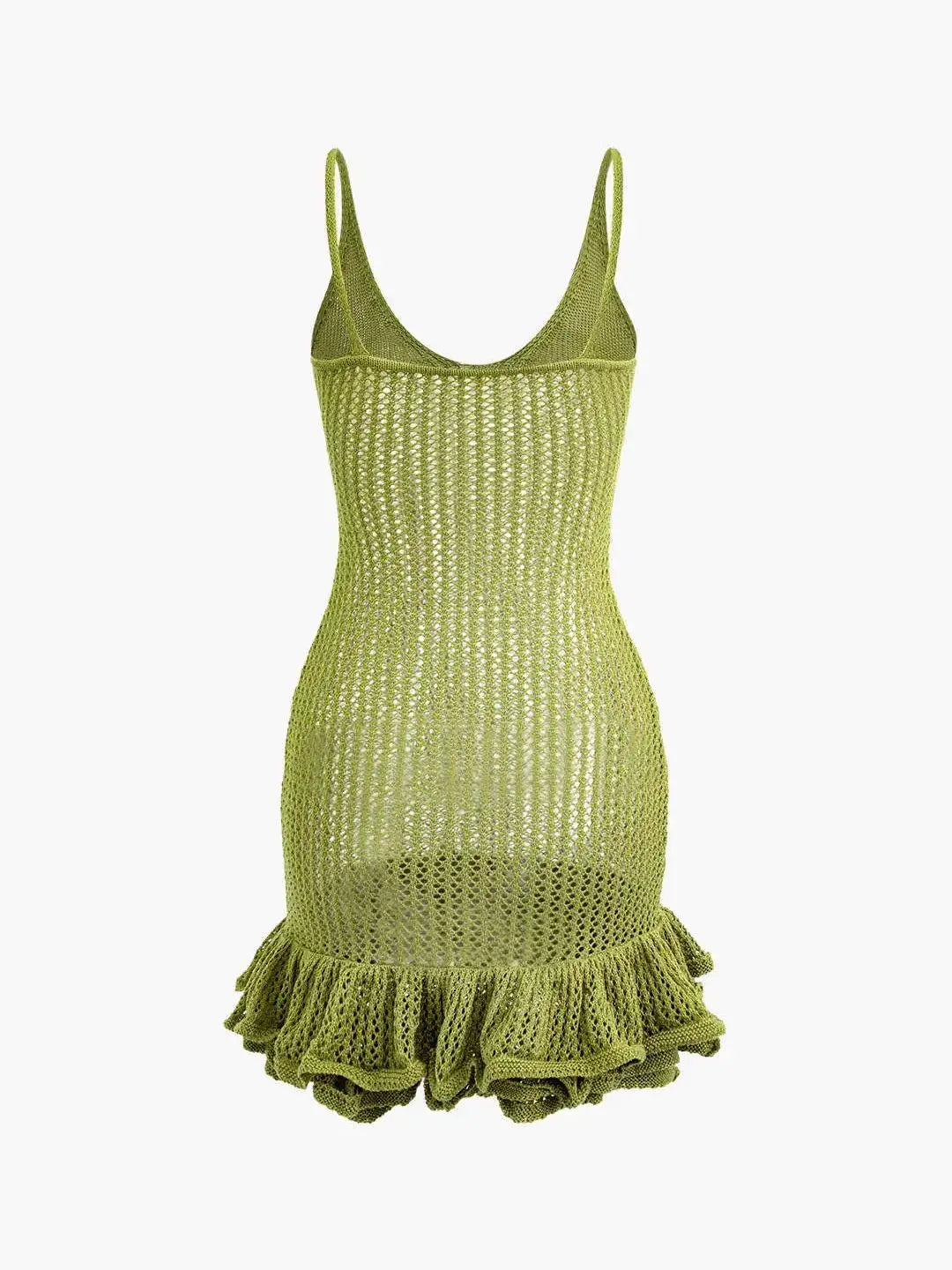 Open Knit Ruffle Hem Cami Mini Dress Crochet Knit Dresses Sleeveless Cover Up Dress Summer Party Female Soild Crochet Dress