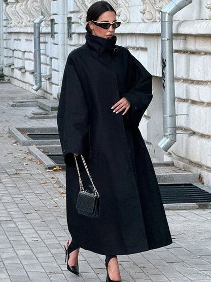 Women's Windproof Trench Coat Chic Long Sleeve Loose Fit Overcoats Stand Collar Long Jackets 2025 Lady Street Fashion Outerwears