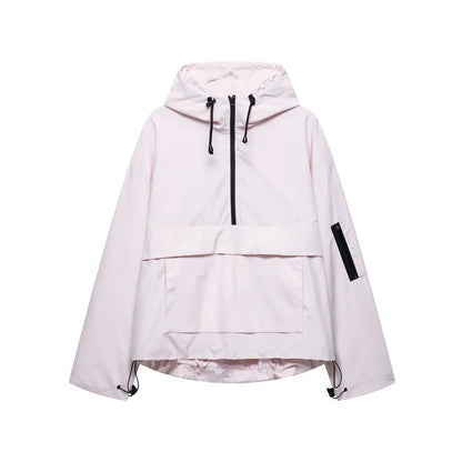 Fashion Casual Loose Hooded Jacket Women Solid Color Long Sleeve Windproof Breathable Zipper Jackets Coat Tops Female Streetwear