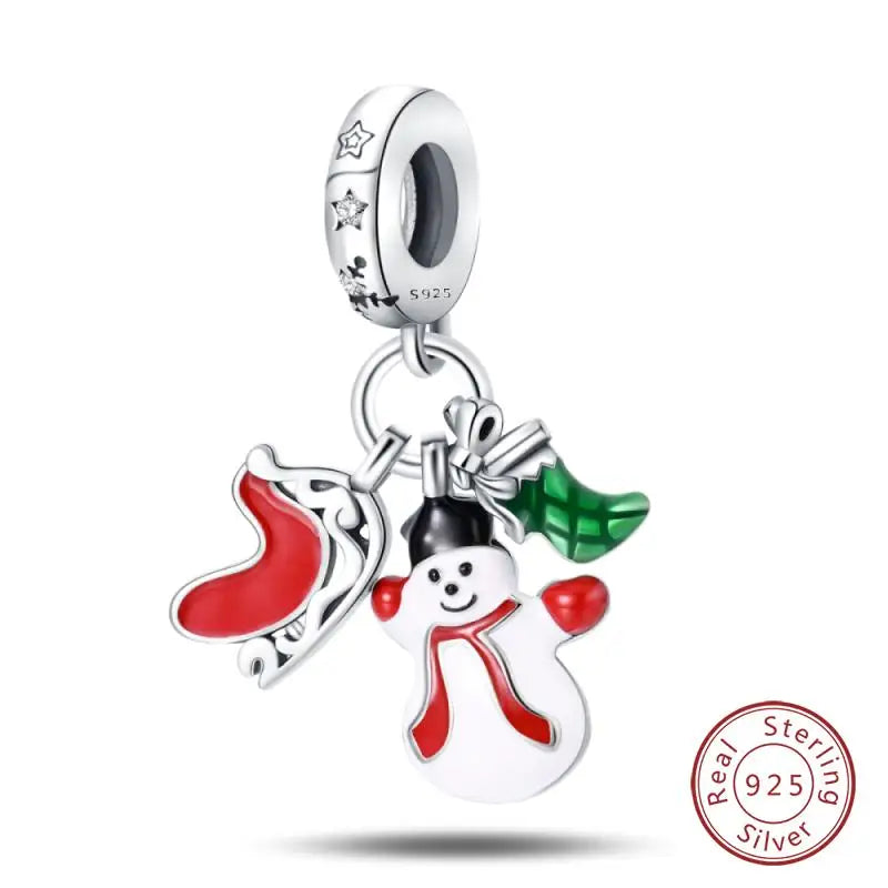 Original 925 Sterling Silver Charms Beads Winter Snowflake Snowman Igloo Penguin Pendant Fit Bracelet Women Jewelry Gift