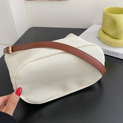2026 New Women's Snoopy Canvas Bucket Bag Embroidered "Little Cute" Cartoon Shoulder Bag Leather Strap Casual Daily Handbag