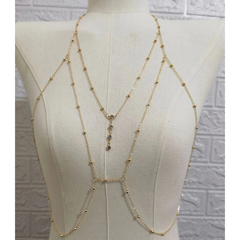 Metal Body Bust Chain Jewelry for Women Sexy Style Hollow Bikini Ladies Breast Crystal Body Chain Decoration Fashion Jewelry