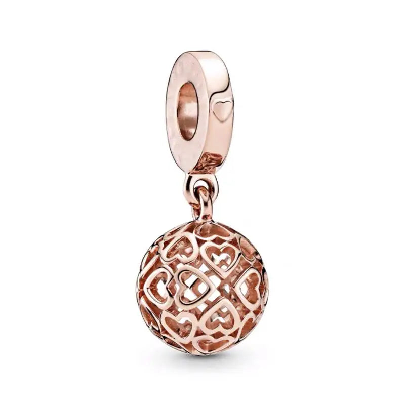 Rose Gold Plated Charms for Bracelet DIY Jewelry Making Heart Flower Strawberry Butterfly Paw Print CZ Pendant Beads Women Gift