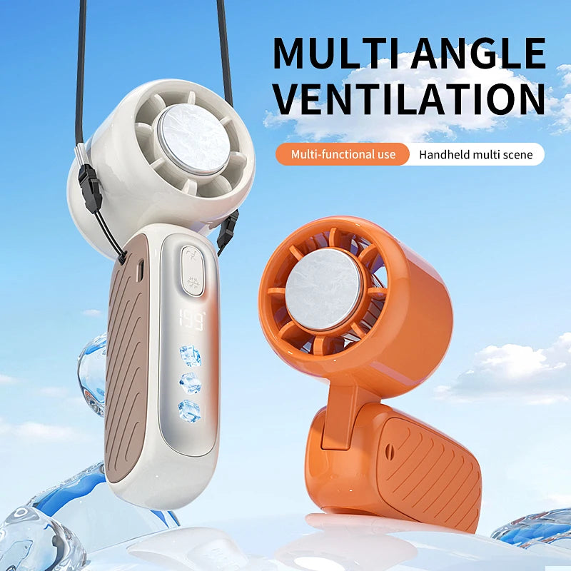 Portable Handheld Fan 199 Speeds ICE Cooling Trendy Personal Fan with Detachable Base Phone Stand Neck Lanyard for Travel