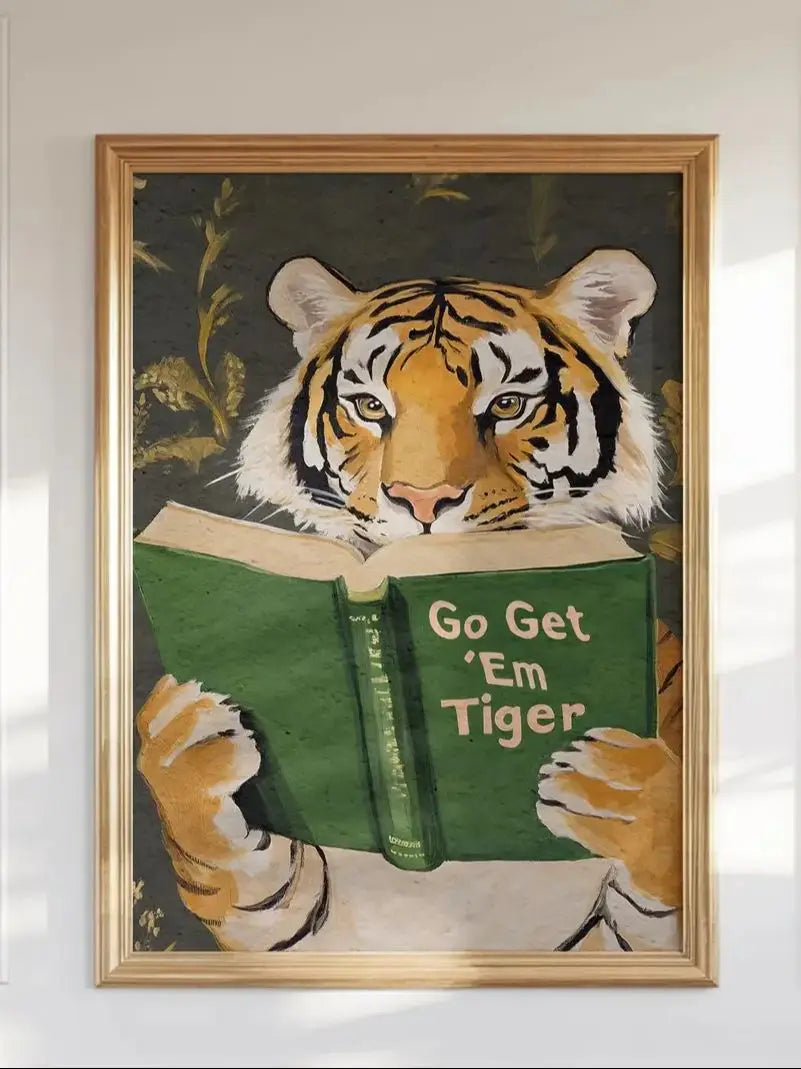 Humorous Bookworm Wall Art Decor for Library Office Study - Unique Theme Home Decorative Painting