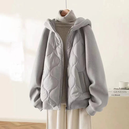 2024 Winter New Women's Faionable Korean Sle Thiened Warm Hooded Patchwork ort Coat Simple Design High-End Feeling Ja...