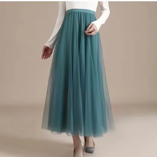 19 Colors 720 Degree Women's Spring Summer New Solid Long Skirt Big Swing Mesh Skirt A-line Dance Skirt