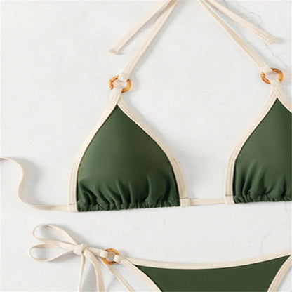 Micro Green Bikinis Halter String Border Y2K Swimsuit Push Up Backless Biquini Vacation Swimwear Women Beach Outfit Bathing Suit