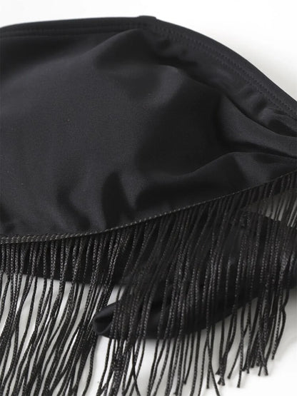 Sexy Tassel Skirt Bikinis Sets Women Black White Push Up 3 Piece Mesh Cover Up Swimsuit Cut Out Bathing Suit Thong Swimwear 2025