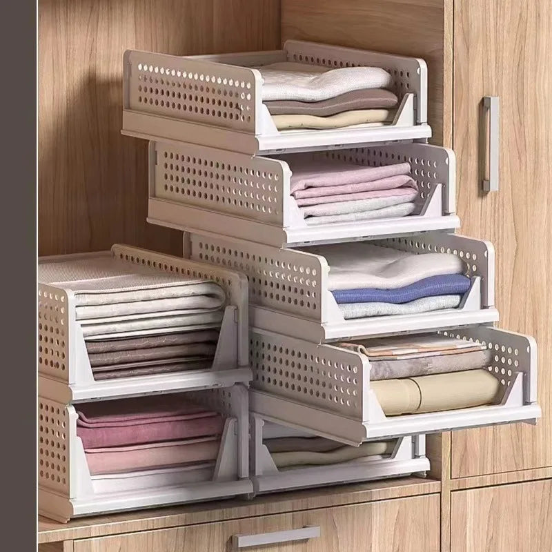 Wardrobe Clothes Folding Storage Organizer Boxes Stackable Moisture-proof Waterproof Layered Drawer Style Clothes Storage Box
