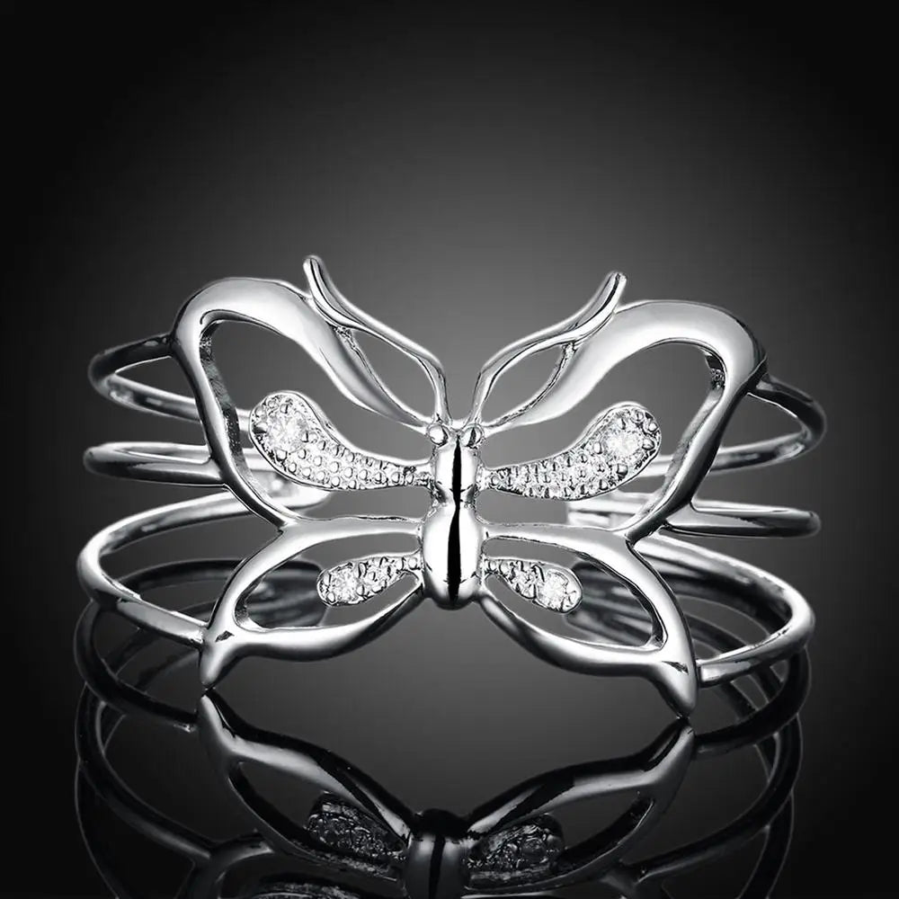 Luxury Designer Butterfly Crystal 925 Sterling Silver Bangles for Women Fashion Wedding Party Noble Jewelry Gifts