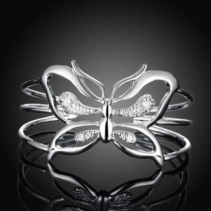 Luxury Designer Butterfly Crystal 925 Sterling Silver Bangles for Women Fashion Wedding Party Noble Jewelry Gifts