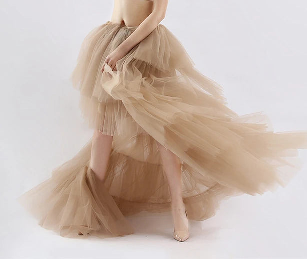 Women's High Low Tulle Multi-Skirt Iered Ruffles Asymmetrical Prom Party Skirts Punk Tulle Gown Under Petticoat