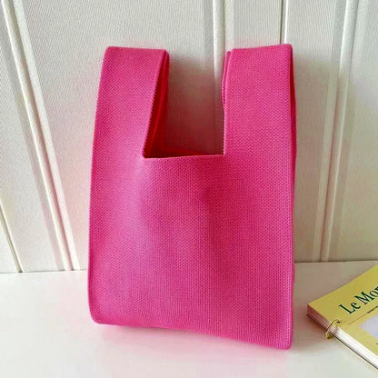 Handmade Knit Handbag Women Mini Knot Wrist-bag Female Casual Color Wide Stripe Plaid Tote Bag Student Reusable Shopping Bag