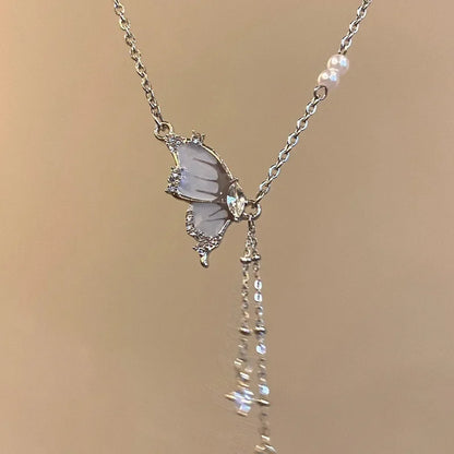 Collier pendentif nœud papillon en cristal rose féérique, style Y2K, chaîne clavicule cœur strass, bijoux femme, cadeau