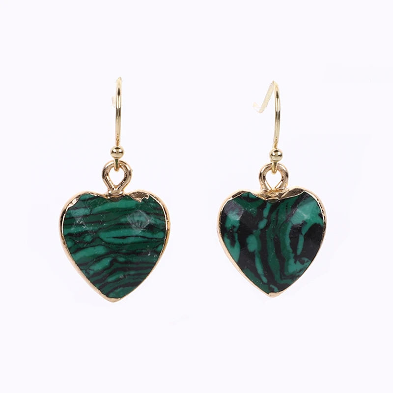 Peach Heart Earrings Natural Stone Earrings Women's Heart Gold Plated Edging Jade Earrings Gifts