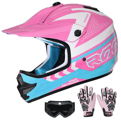 Kids Motocross Helmet with Motocross Goggles and Gloves Child Motorcycle Off-Road Helmets for Dirt Bikes ATVs Quads