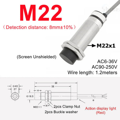 Approach Sensor 4mm 6mm M5 M10 14 M16 M20 22 Black Proximity Switch Inductive Proximity Sensor Detection Switch NPN PNP DC AC