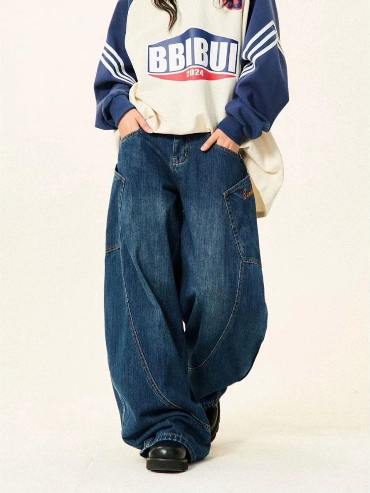 HOUZHOU Vintage Y2k Baggy Jeans Women Hip Hop Grunge Blue Denim Trousers Oversized American Retro Street Gothic Pants Aesthetics