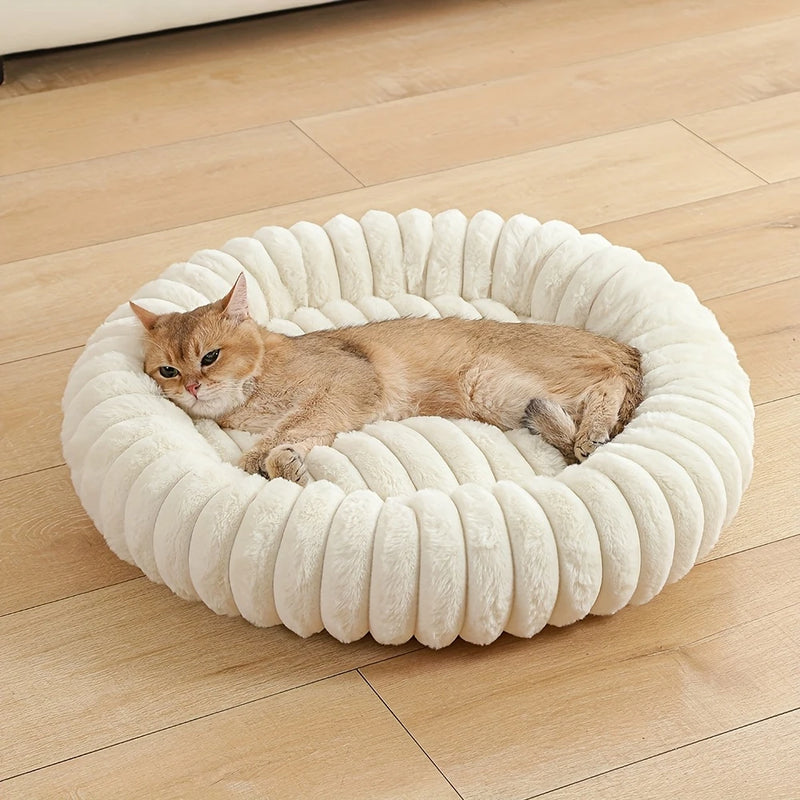 Warm Round Donut Cat Bed Ultra Soft Plush Pet Nest Cozy Deep Sleep Bed for Small Medium Cats Dogs Pet Supplies