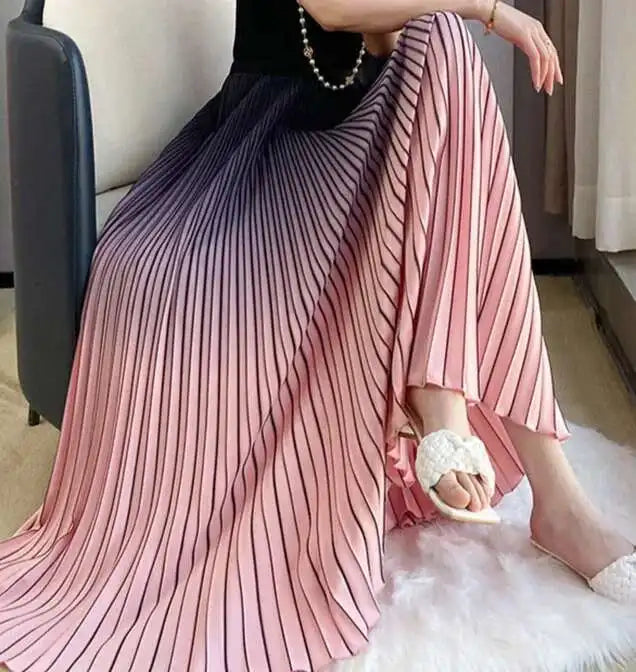 DEAT Women Gradient Color Skirt Elastic Waist Autumn 2024 New Loose Casual Versatile Fashion Tide Elegant Female 15KB594