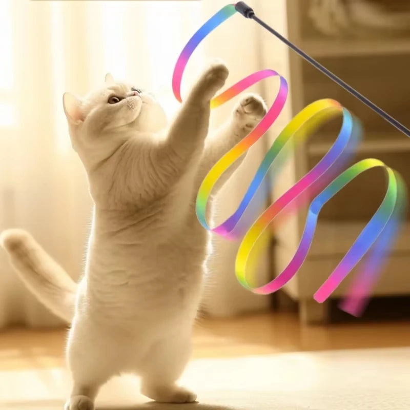 Pet Cat Toys Cute Funny Rainbow Strips Stick Cat Teaser Wand Pet Toys for Cats Interactive Toys Cat Supplies Pet Products