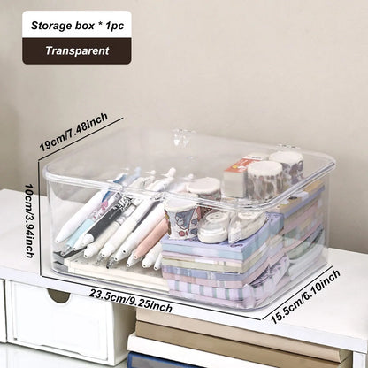 Plastic storage box, covered storage box, flip top desktop storage container, office supplies, stationery, cosmetics storage