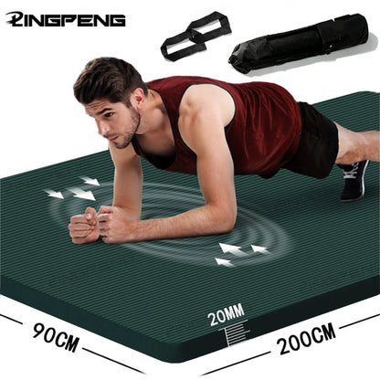 20mm Thick Large NBR Yoga Mat 200x90cm with Strap & Storage Bag, Rollable Pilates Workout Mat