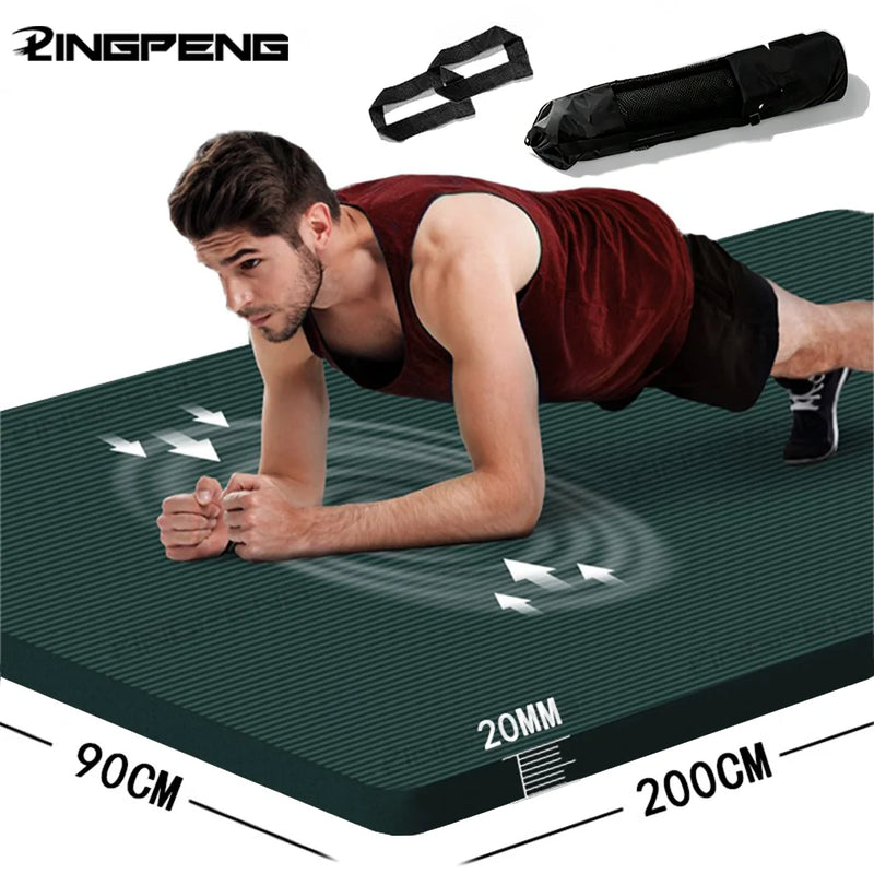 20mm Thick Large NBR Yoga Mat 200x90cm with Strap & Storage Bag, Rollable Pilates Workout Mat