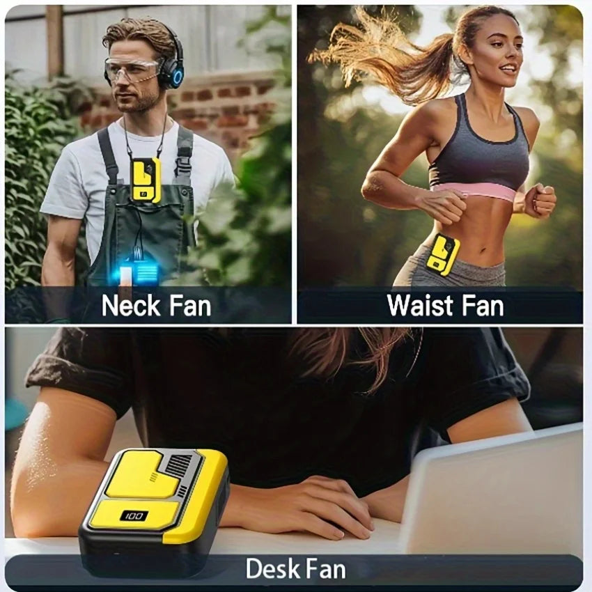 Waist Clip Fan Personal Belt Clip Fan Mini Portable Wearable Hanging Neck Fan for Outdoor Works Hiking Camping USB Rechargeable