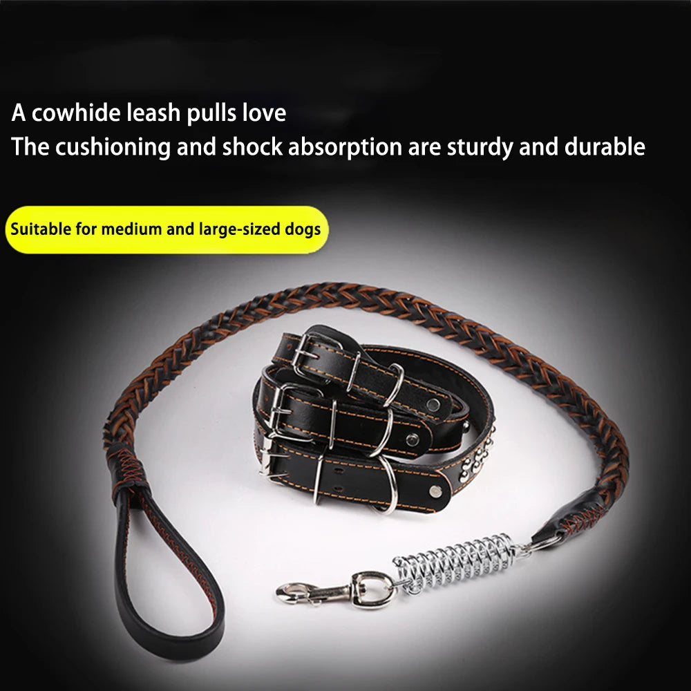 1pc Large Dog Leash Eight-paw Leather Pet Leashes No Pull Adjustable Pet Harness Durable Pet Supplies