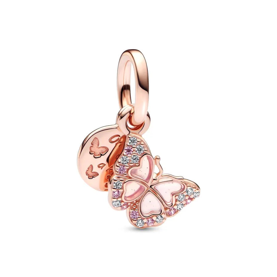 Rose Gold Plated Charms for Bracelet DIY Jewelry Making Heart Flower Strawberry Butterfly Paw Print CZ Pendant Beads Women Gift