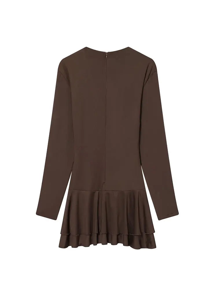TFAFXY Women's Fashion Dress 2025 Autumn New Solid Pleated Long Sleeves Dress Women Hight Street Party Dress
