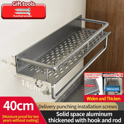 50CM/60CM Aluminum Bathroom Shelf Shelves Shampoo Makeup Storage Holder Kitchen Organizer Wall Mounted Rack Access