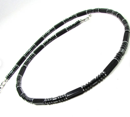 Heishi Turquoise Men Necklace with Hematite  Men Gemstones Necklace  Stone Necklace Onyx Mens Necklace