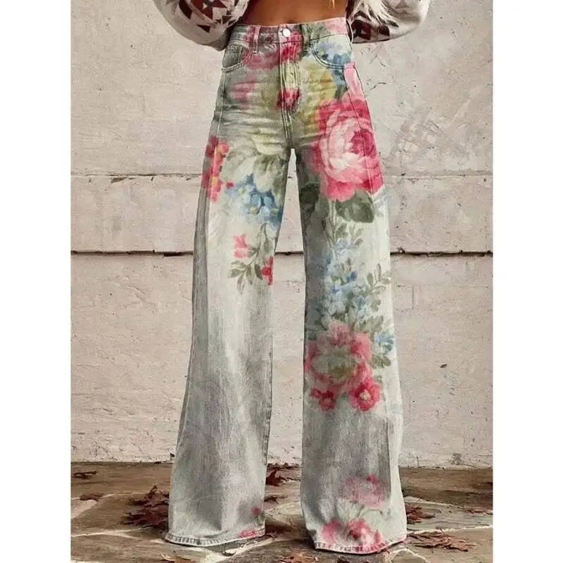 2025 Retro 3D Printing Fashion High Waist Pants High Street Loose Wide Leg Pants for Women Harajuku Trousers Spring Summer