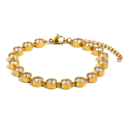 E.B.belle Stainless Steel Shiny Round Green/Clear Zircon Bracelet Chain 18K Gold Plated Women’s Hand Jewelry