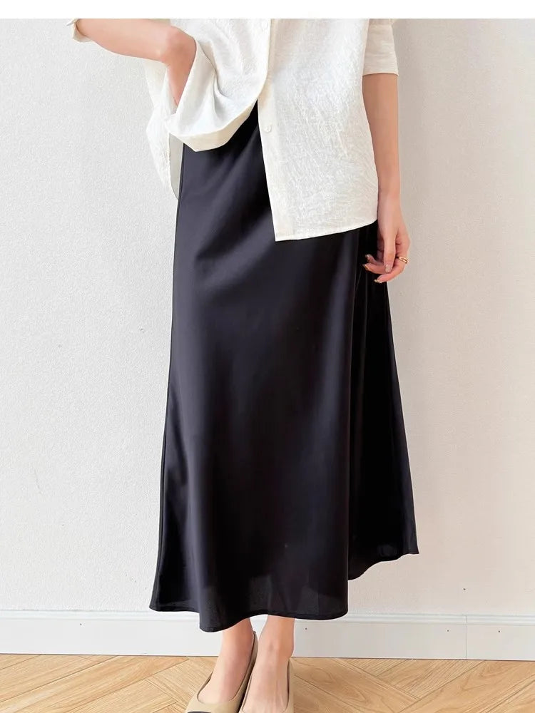 TAJIYANE 93% Natural Mulberry Silk Skirt Fashion Summer Satin Mermaid Skirt 21 Mommes elegant Long Skirt Woman Clothing 2025 스커트