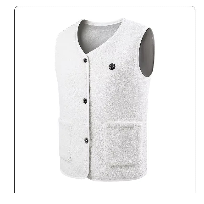 16 Areas Heated Vest Women Electric Heated Jackets Teddy Velvet V-neck USB Electric Temperature Control Winter Thermal Warm Vest