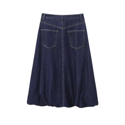 Women's Mid-Waist Cotton Denim Casual Skirt Autumn Winter New Arrival Balloon Sle  Midi Skirts Versatile Faionable