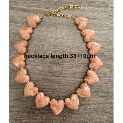Big Love Heart Necklace Women Choker Statement Bracelet Gold Color Acrylic Beads Stainless Steel PVD Waterproof White Beige Red